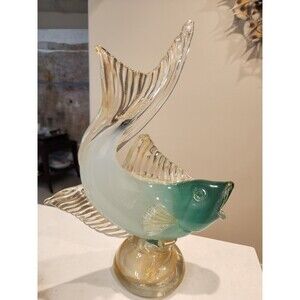 Vintage Murano Art Bollicine Glass Italian Alfredo Barbini Koi Fish 15" Tall MCM